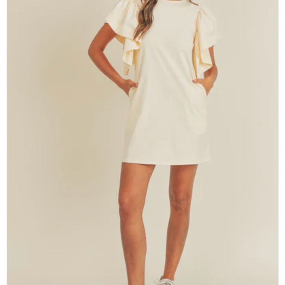 Cotton T Shirt BigRufflr Dress with Ruffle Sleeves